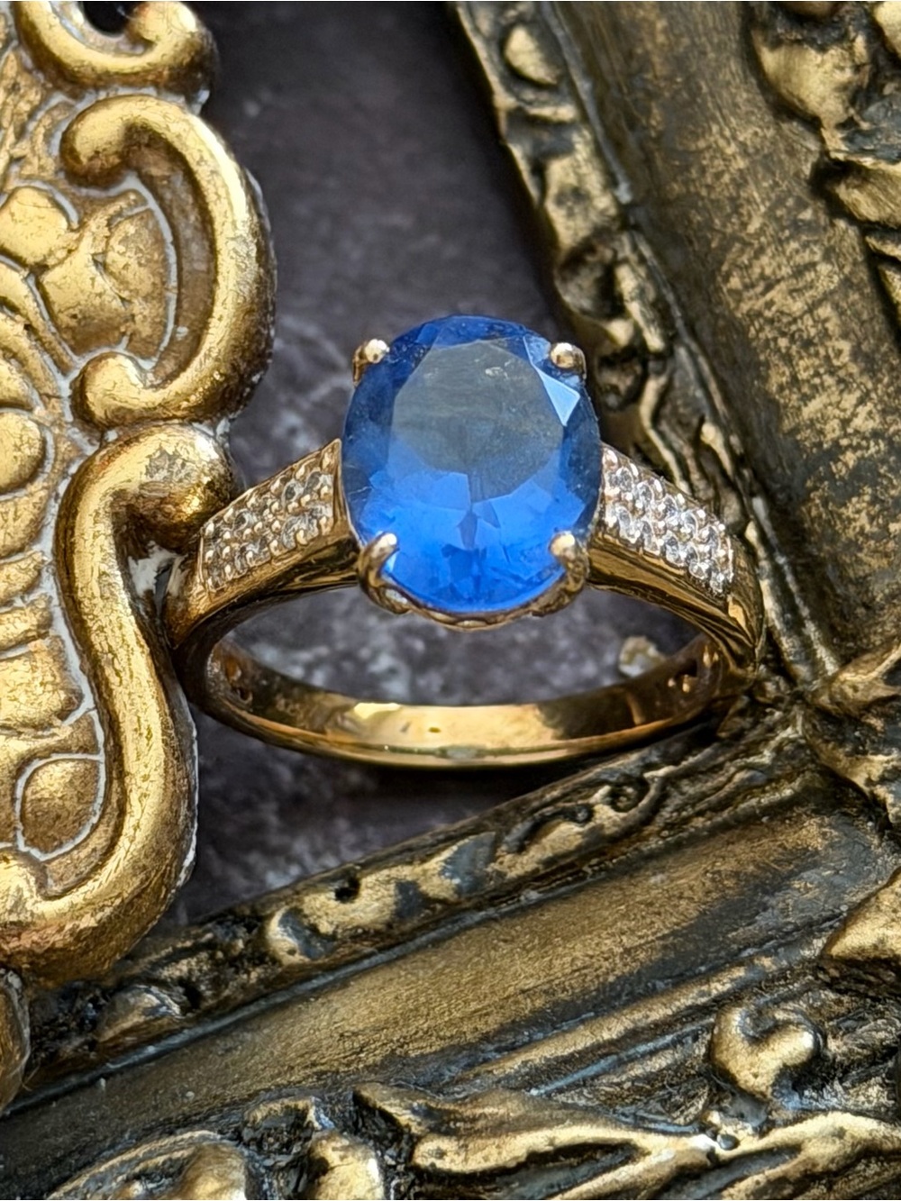MACY’S • Blue Tanzanite Gold Band Crystal Accents Ring - Picture 14 of 15